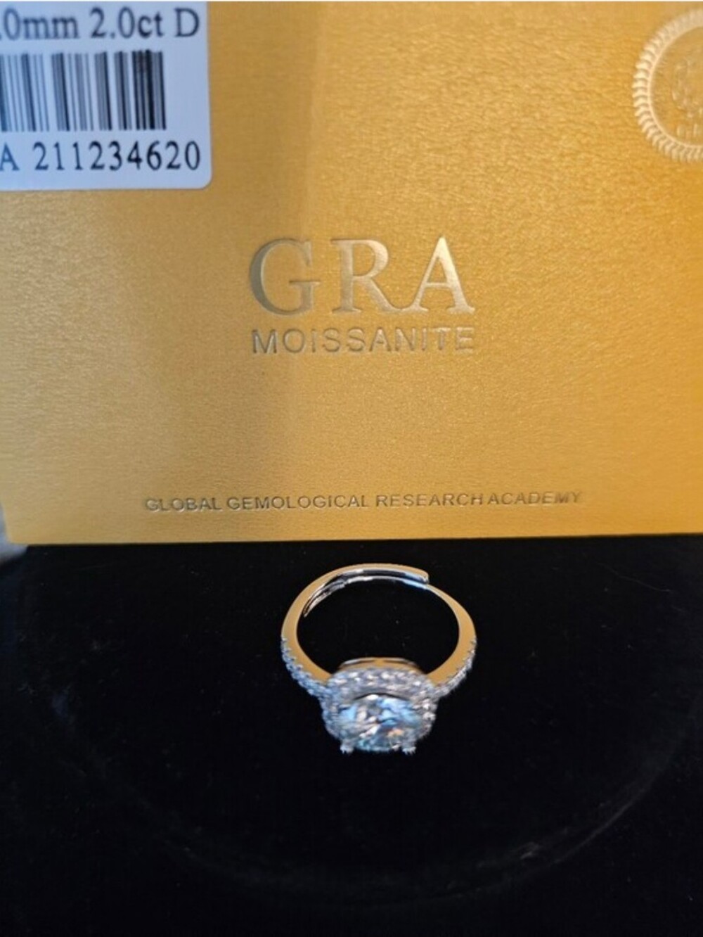 Moissanite 2 Carat Halo Adjustable  Ring GRA Certified - Picture 3 of 10